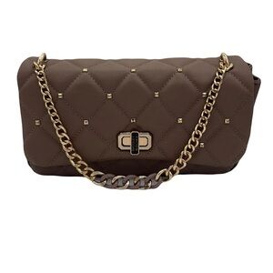 Elegant Badgley Mischka Taupe Quilted Chain Shoulder Bag Gift Ready